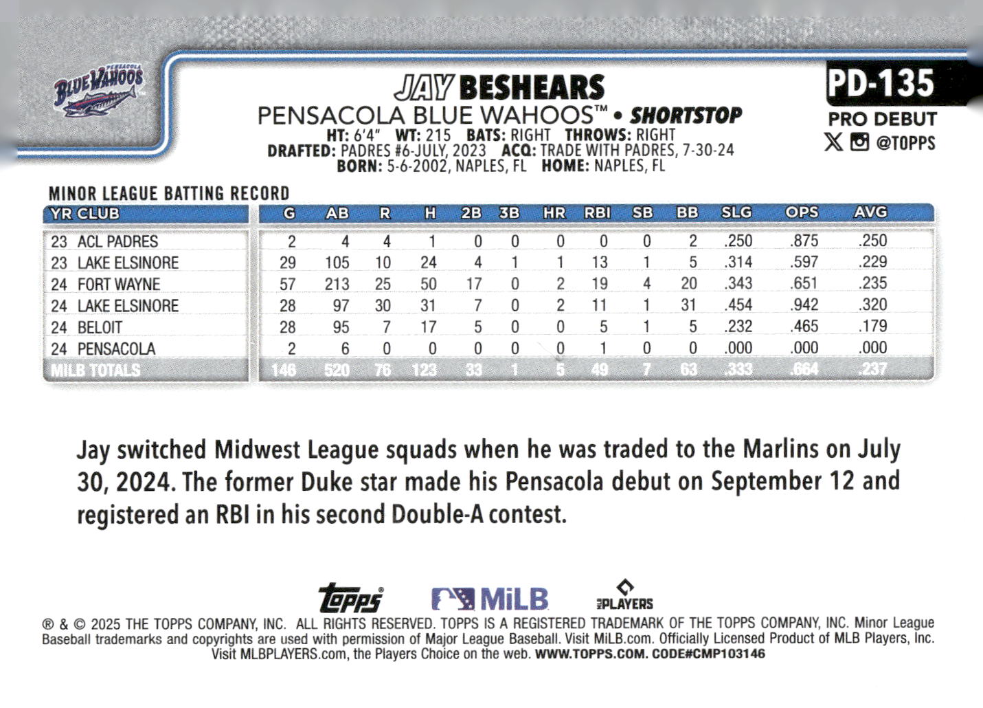 2025 Topps Pro Debut #PD-135 Jay Beshears
