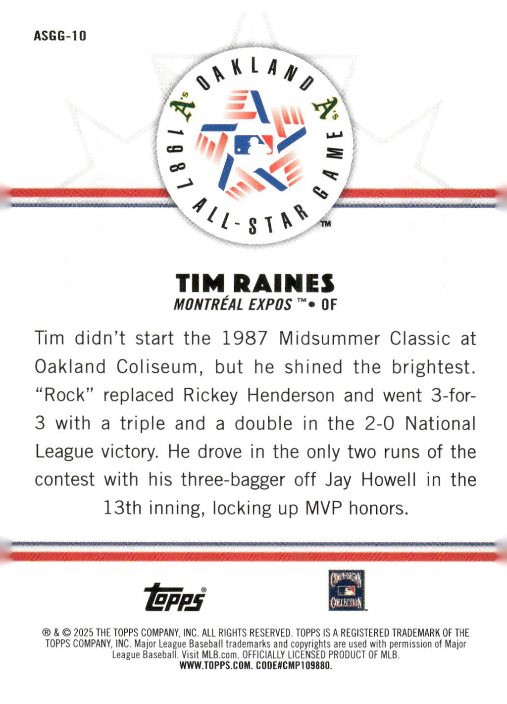 2025 Topps All-Star Game #ASGG-10 Tim Raines All-Star Game Greats