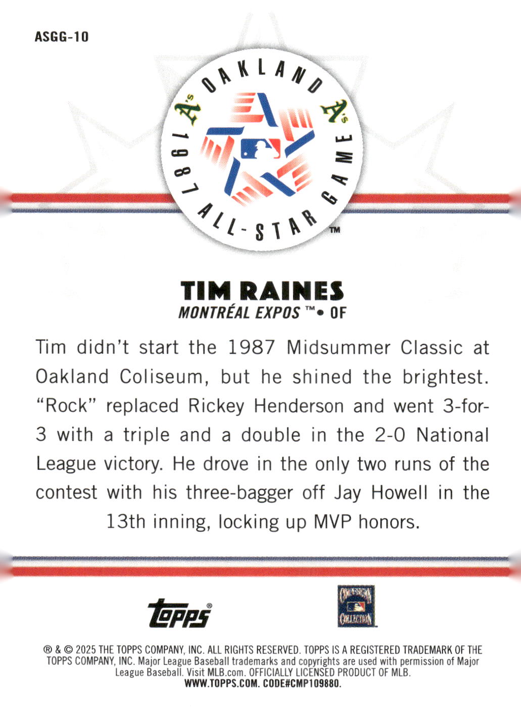 2025 Topps All-Star Game #ASGG-10 Tim Raines All-Star Game Greats