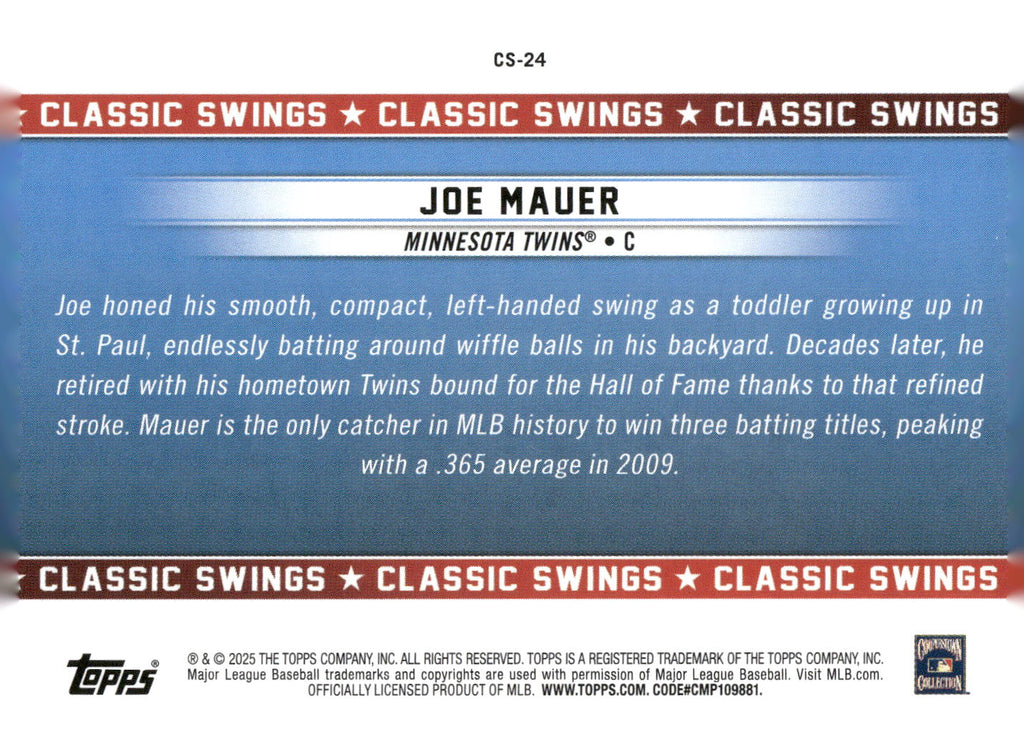 2025 Topps All-Star Game #CS-24 Joe Mauer Classic Swings