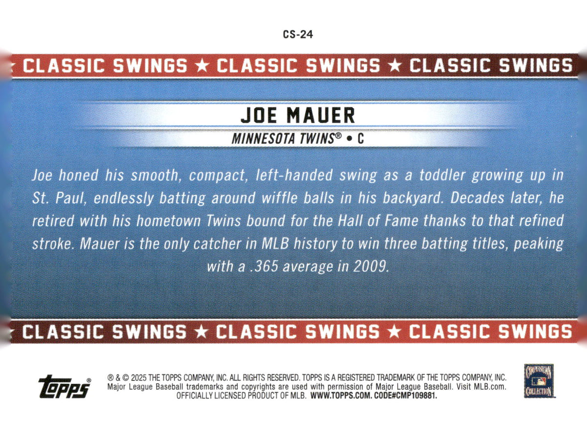 2025 Topps All-Star Game #CS-24 Joe Mauer Classic Swings