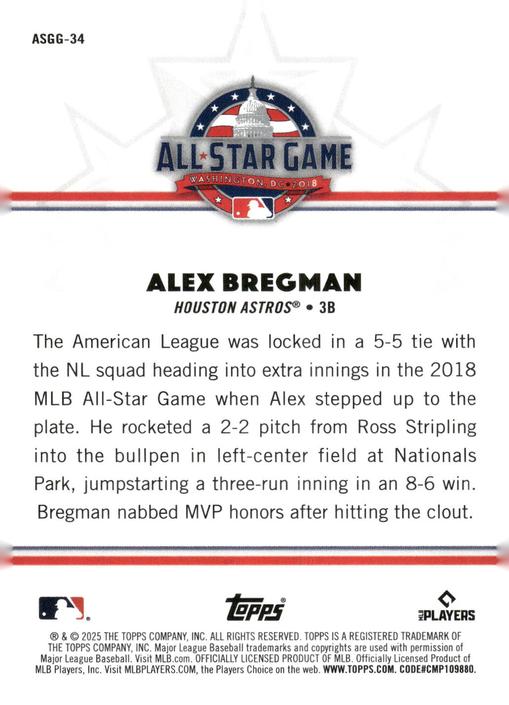 2025 Topps All-Star Game #ASGG-34 Alex Bregman All-Star Game Greats
