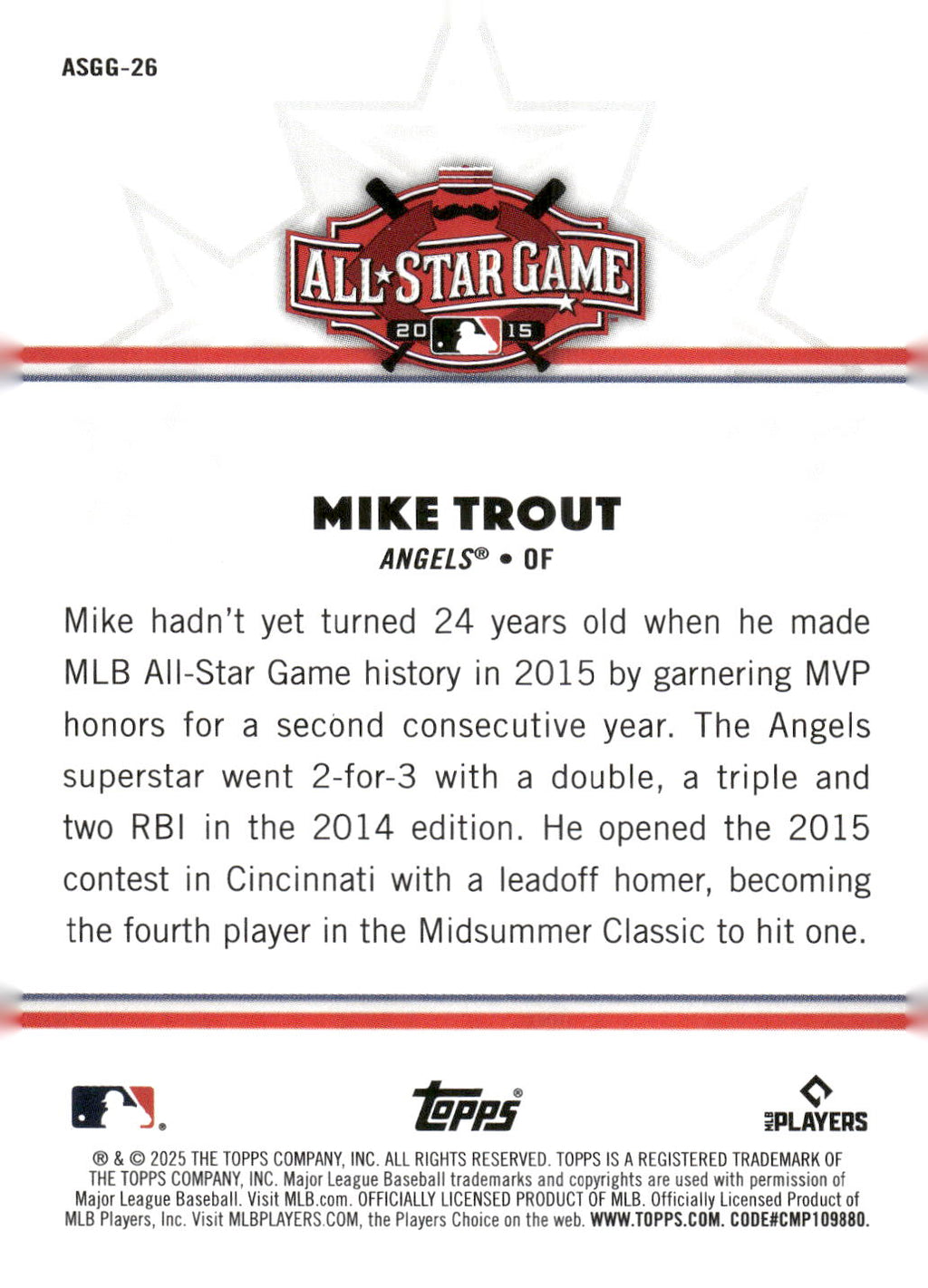 2025 Topps All-Star Game #ASGG-26 Mike Trout All-Star Game Greats