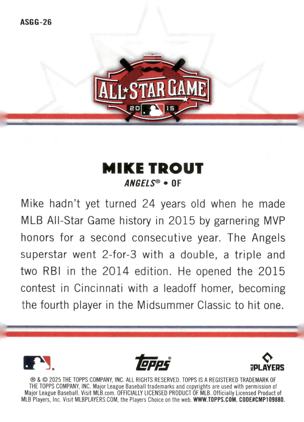 2025 Topps All-Star Game #ASGG-26 Mike Trout All-Star Game Greats