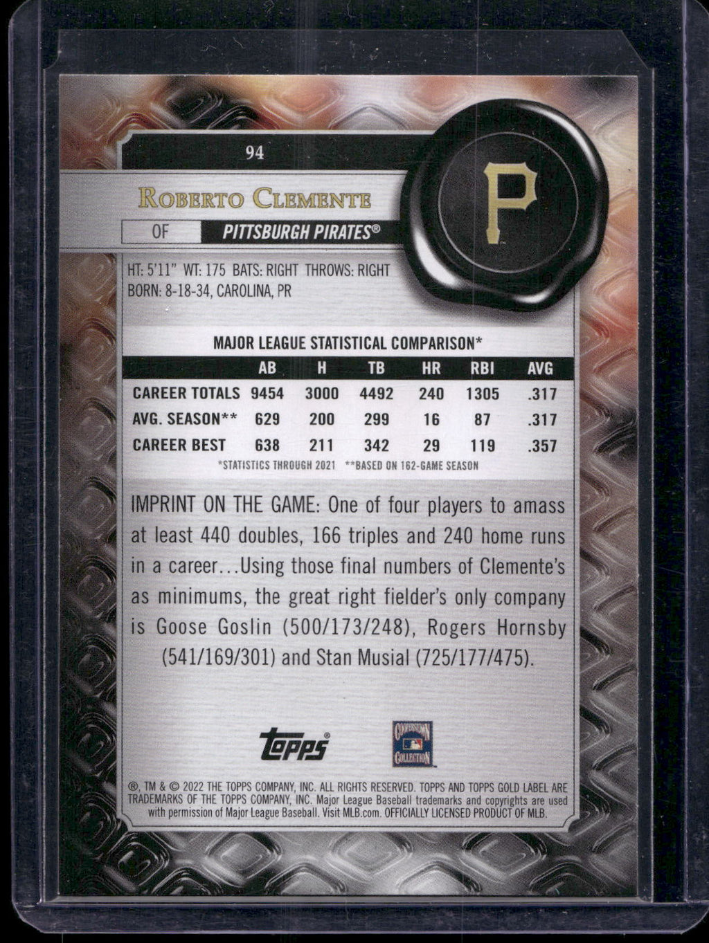 2022 Topps Gold Label #94 Roberto Clemente