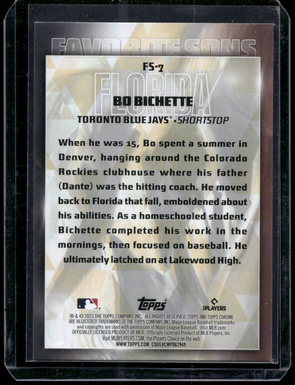 2023 Topps #FS-7 Bo Bichette Favorite Sons