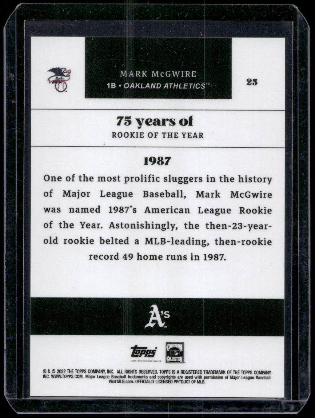 2022 Topps MLB Rookie of the Year 75th Anniversary #25 Mark McGwire