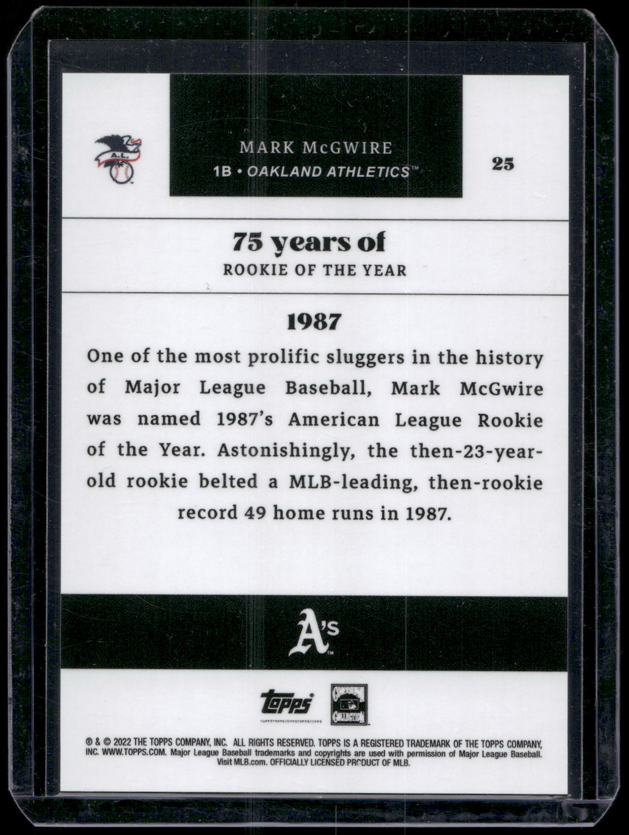 2022 Topps MLB Rookie of the Year 75th Anniversary #25 Mark McGwire