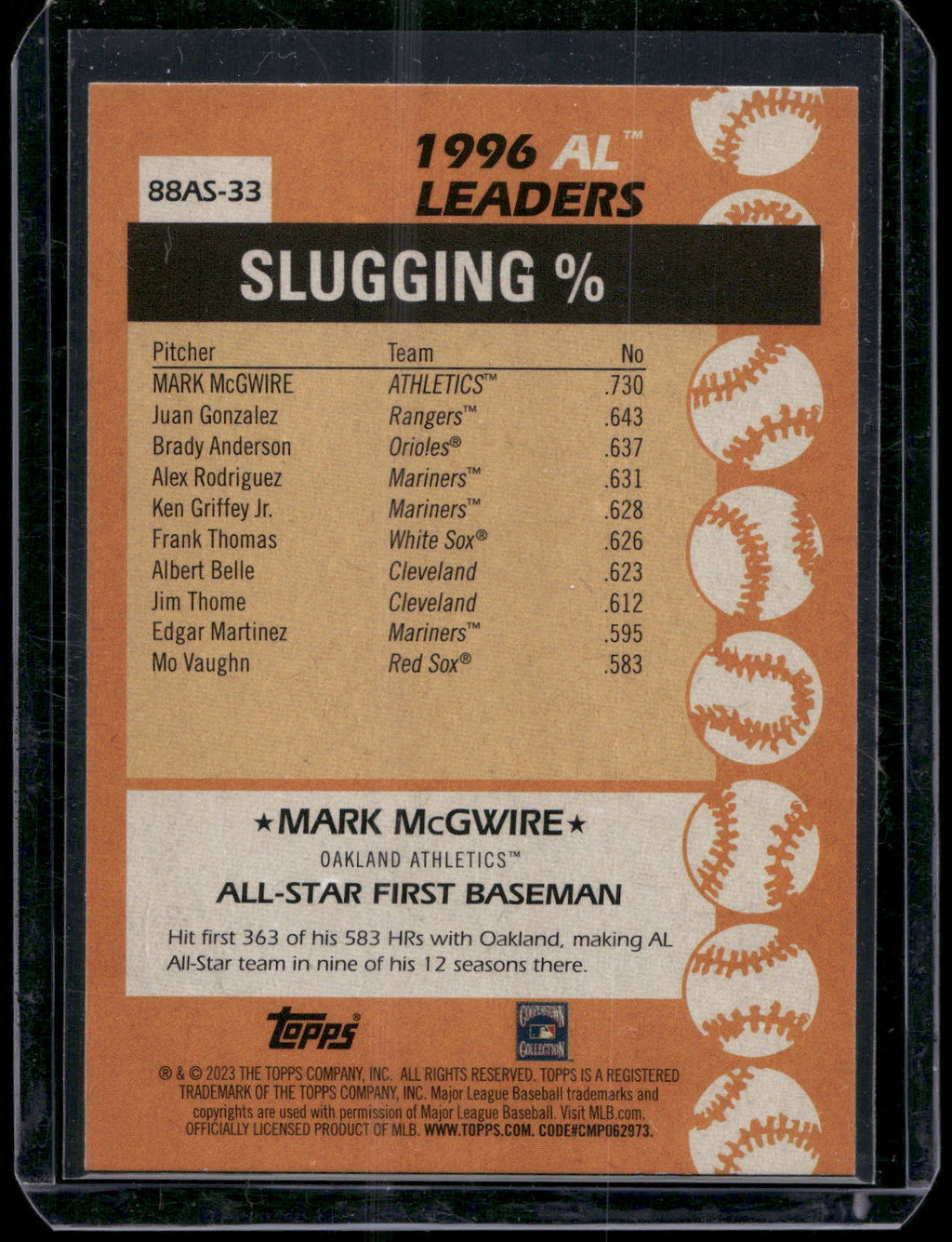 2023 Topps #88AS-33 Mark McGwire 1988 Topps Baseball 35th Anniversary All-Stars