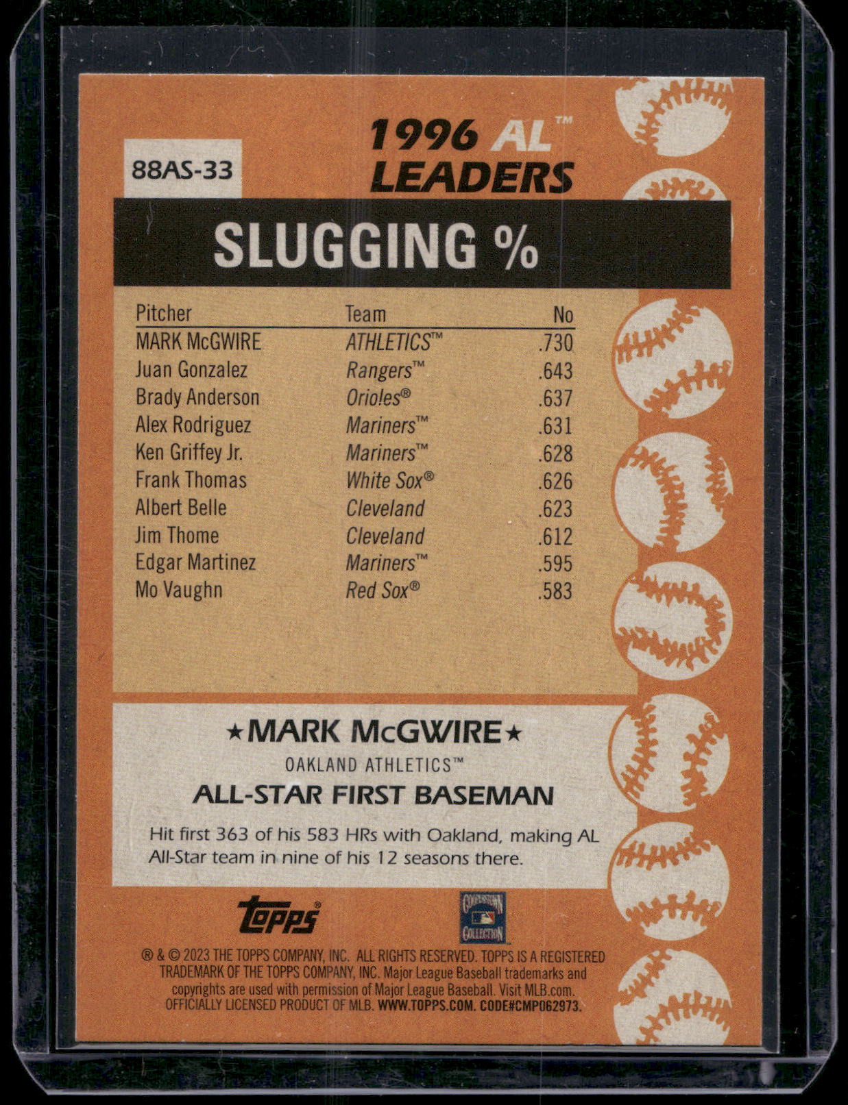 2023 Topps #88AS-33 Mark McGwire 1988 Topps Baseball 35th Anniversary All-Stars