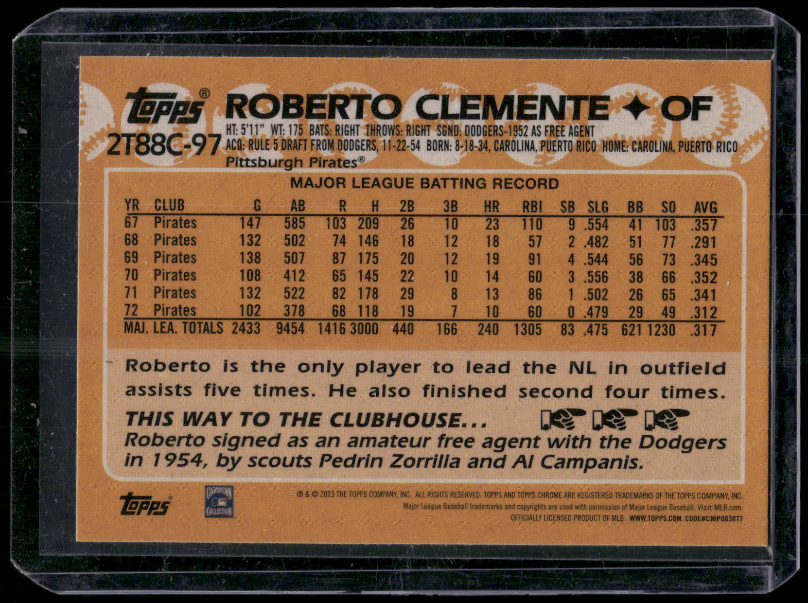 2023 Topps #2T88C-97 Roberto Clemente 1988 Topps Baseball 35th Ann Chrome