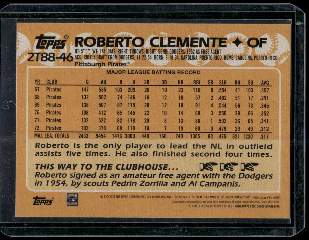 2023 Topps #2T88-46 Roberto Clemente 1988 Topps Baseball 35th Anniversary