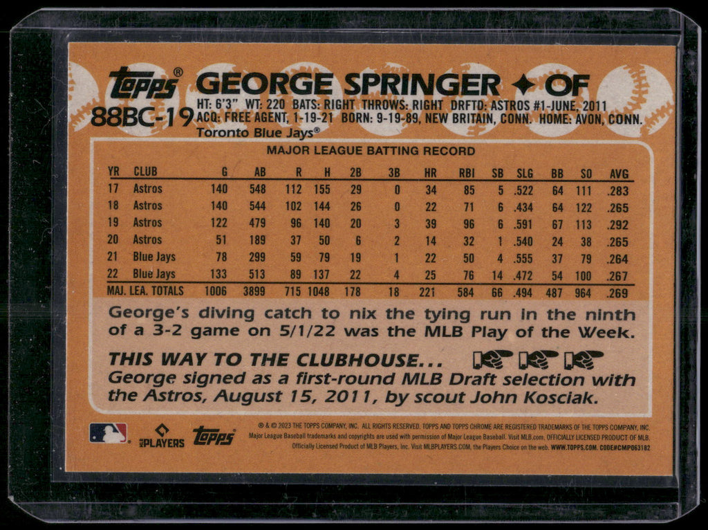 2023 Topps Chrome #88BC-19 George Springer 1988 Topps Baseball 35th Anniversary