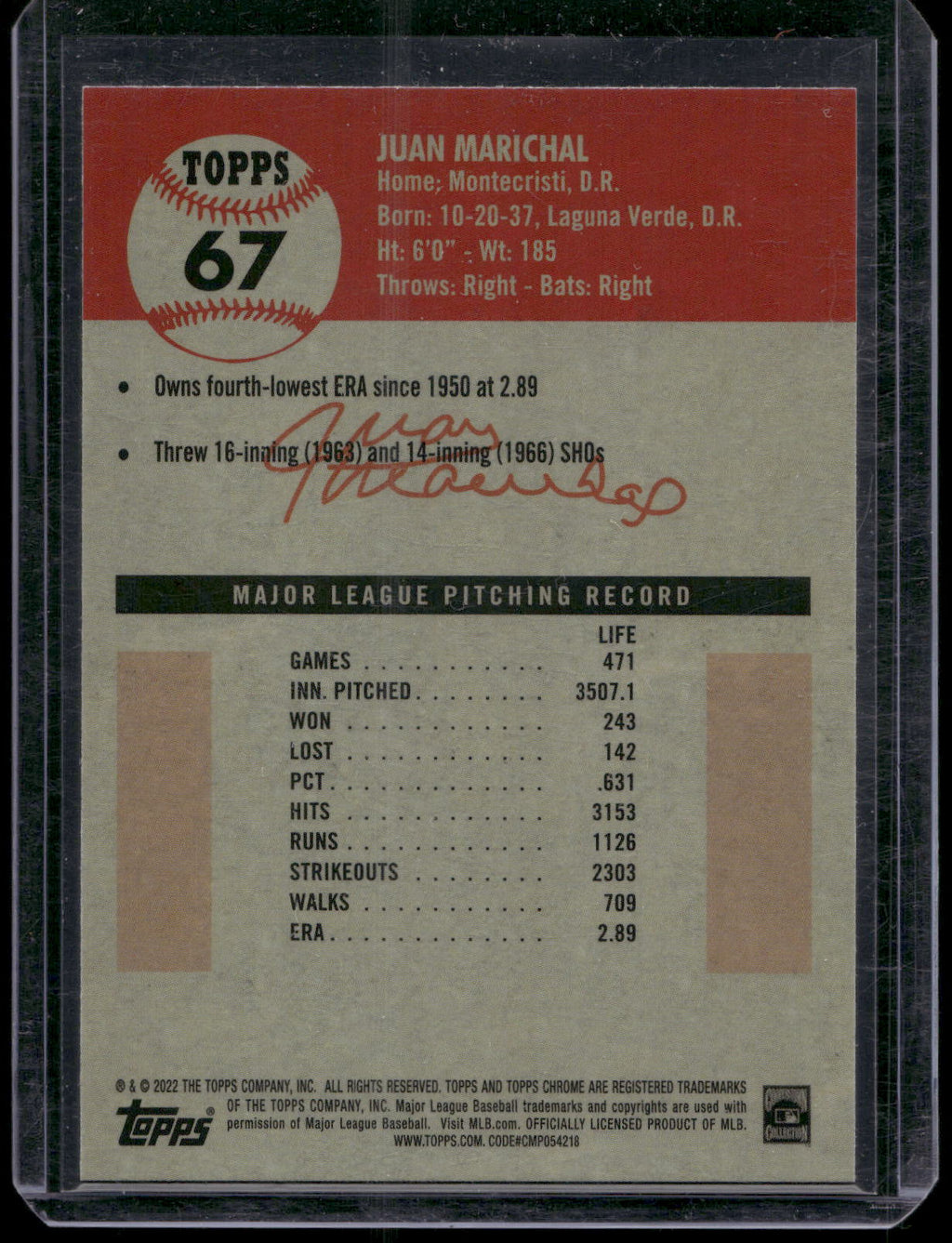 2022 Topps Chrome Platinum Anniversary #67 Juan Marichal Refractor