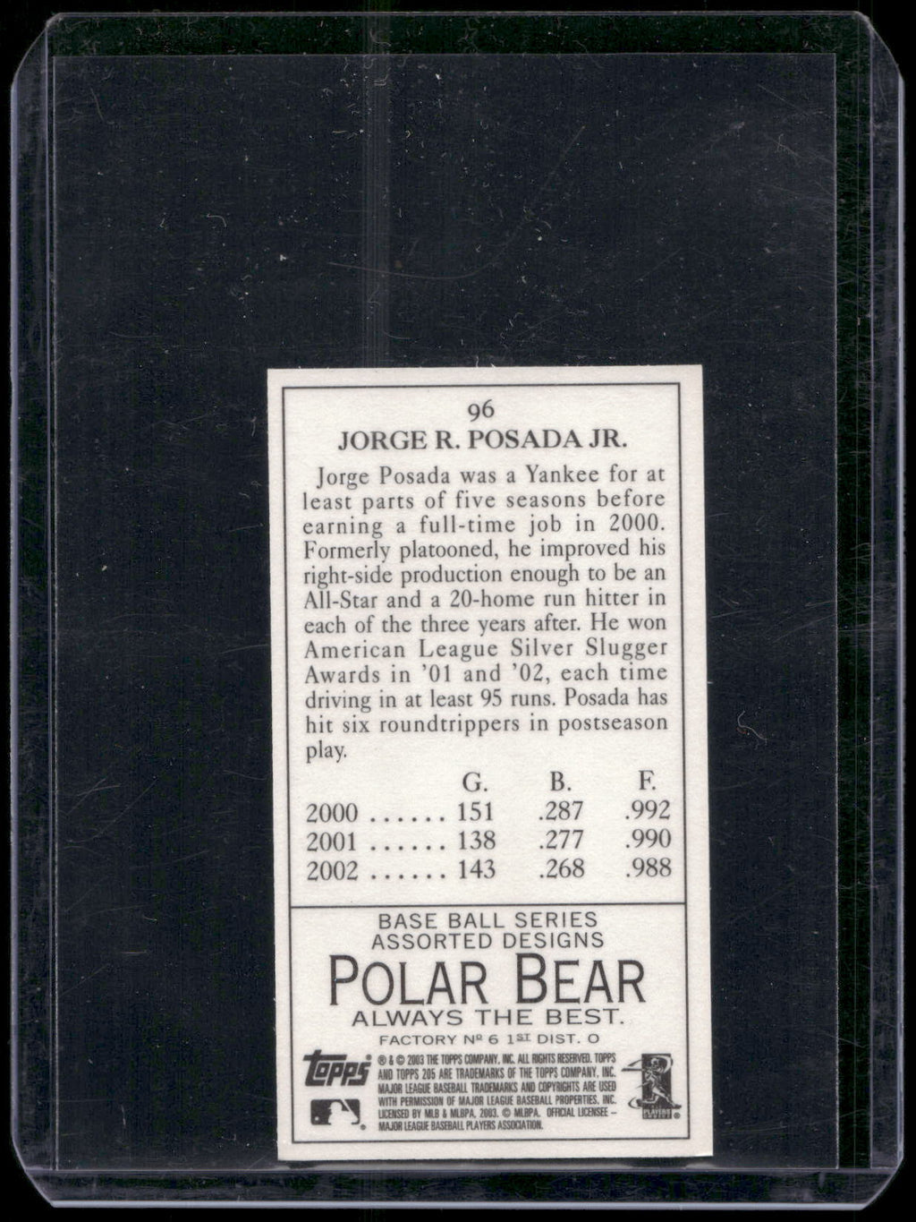 2003 Topps 205 #96 Jorge Posada Polar Bear
