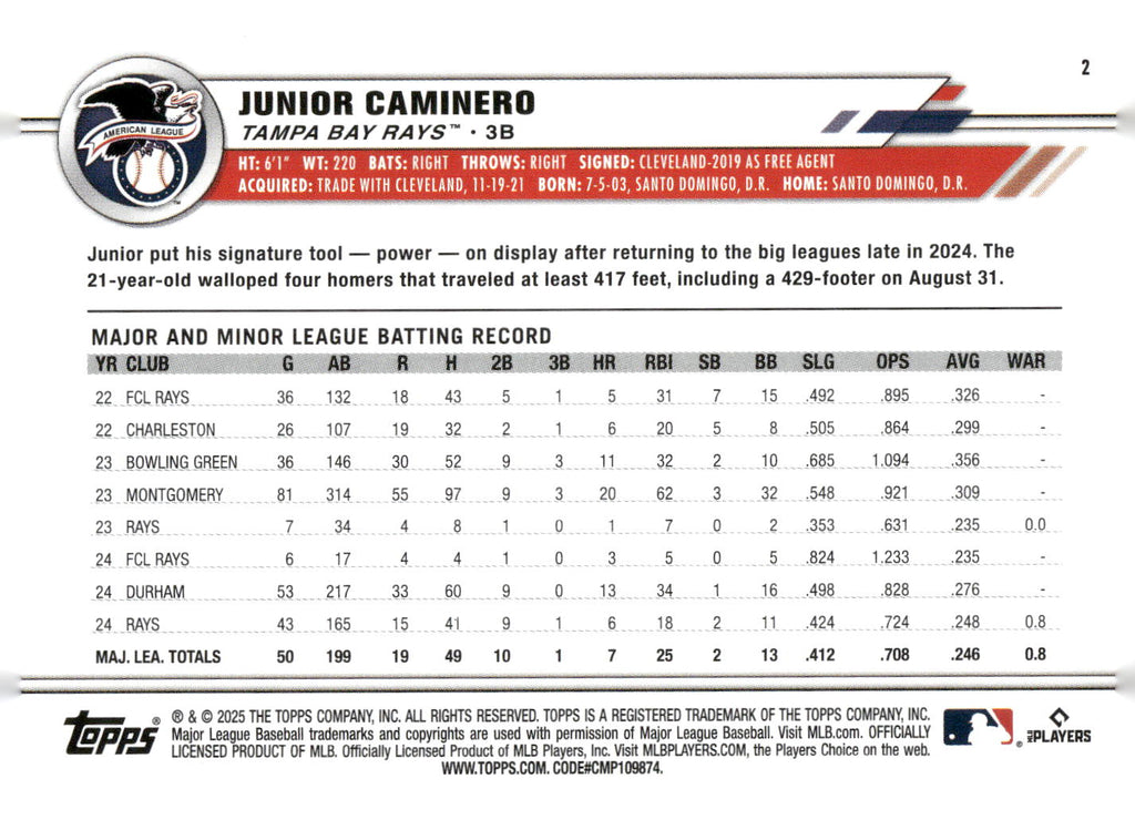 2025 Topps All-Star Game #2 Junior Caminero