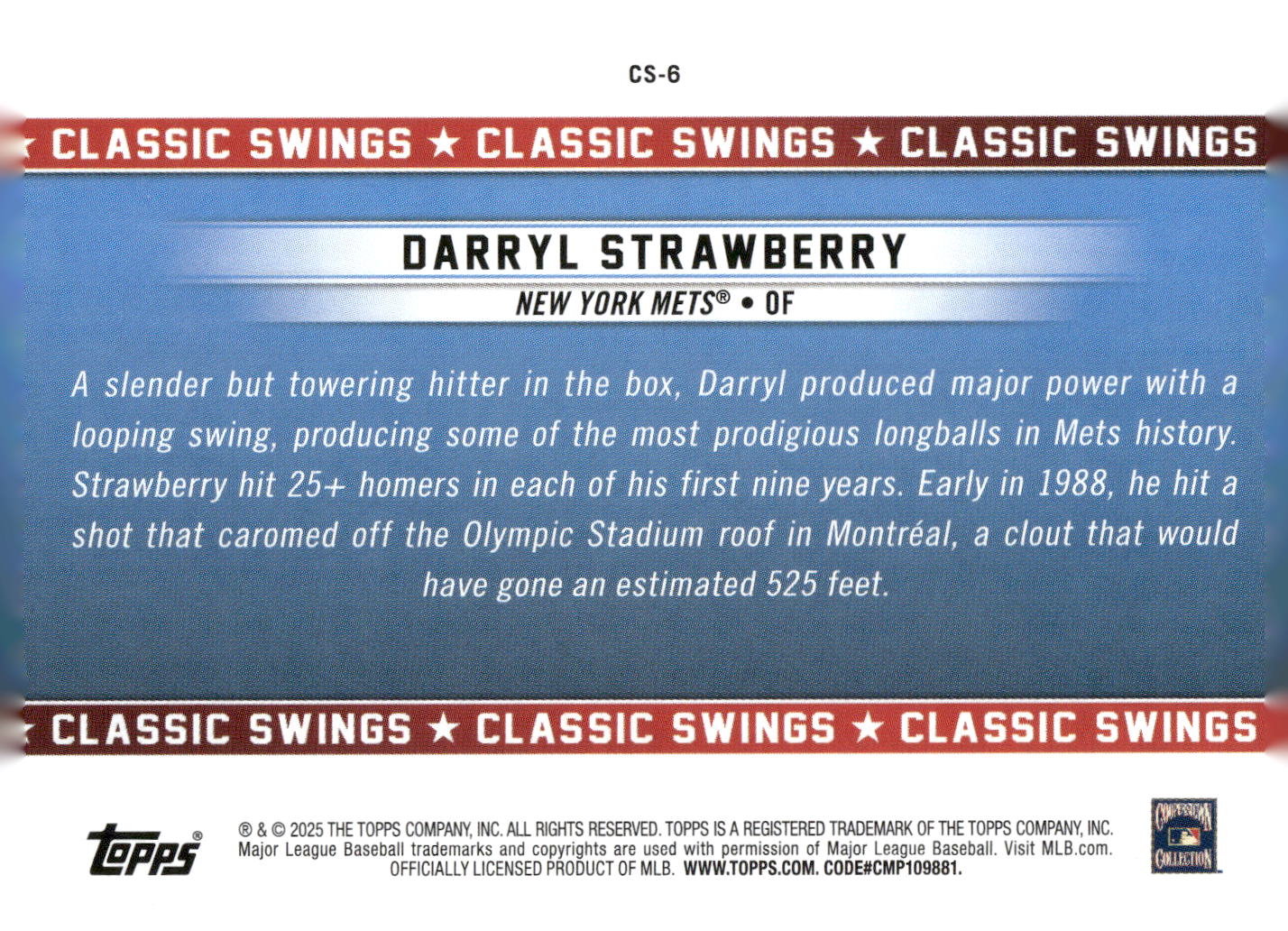 2025 Topps All-Star Game #CS-6 Darryl Strawberry Classic Swings