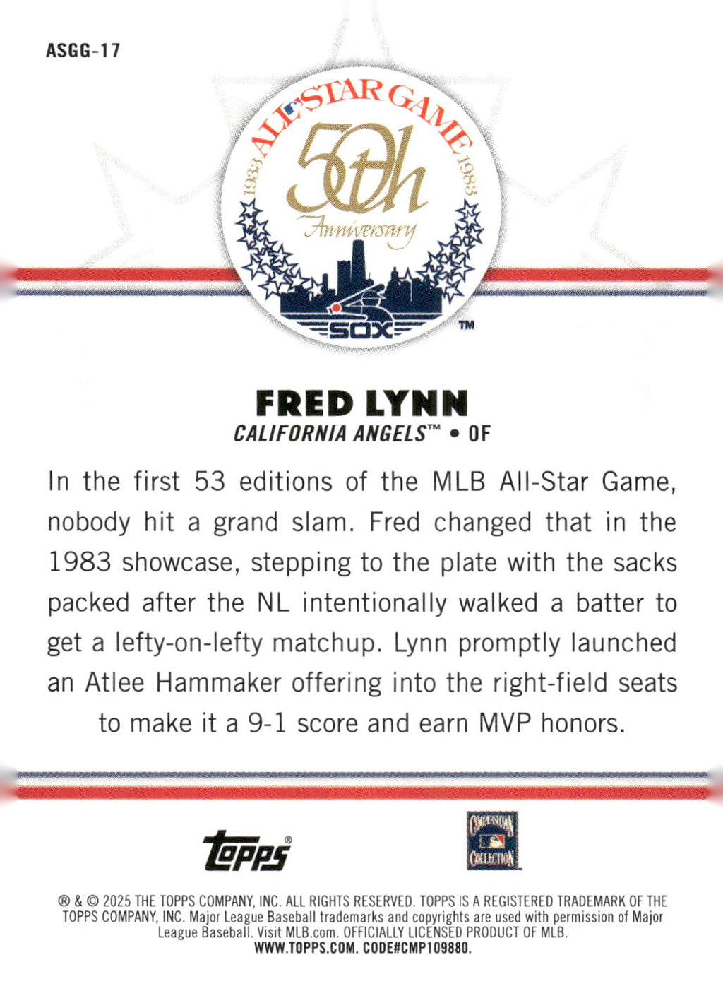 2025 Topps All-Star Game #ASGG-17 Fred Lynn All-Star Game Greats