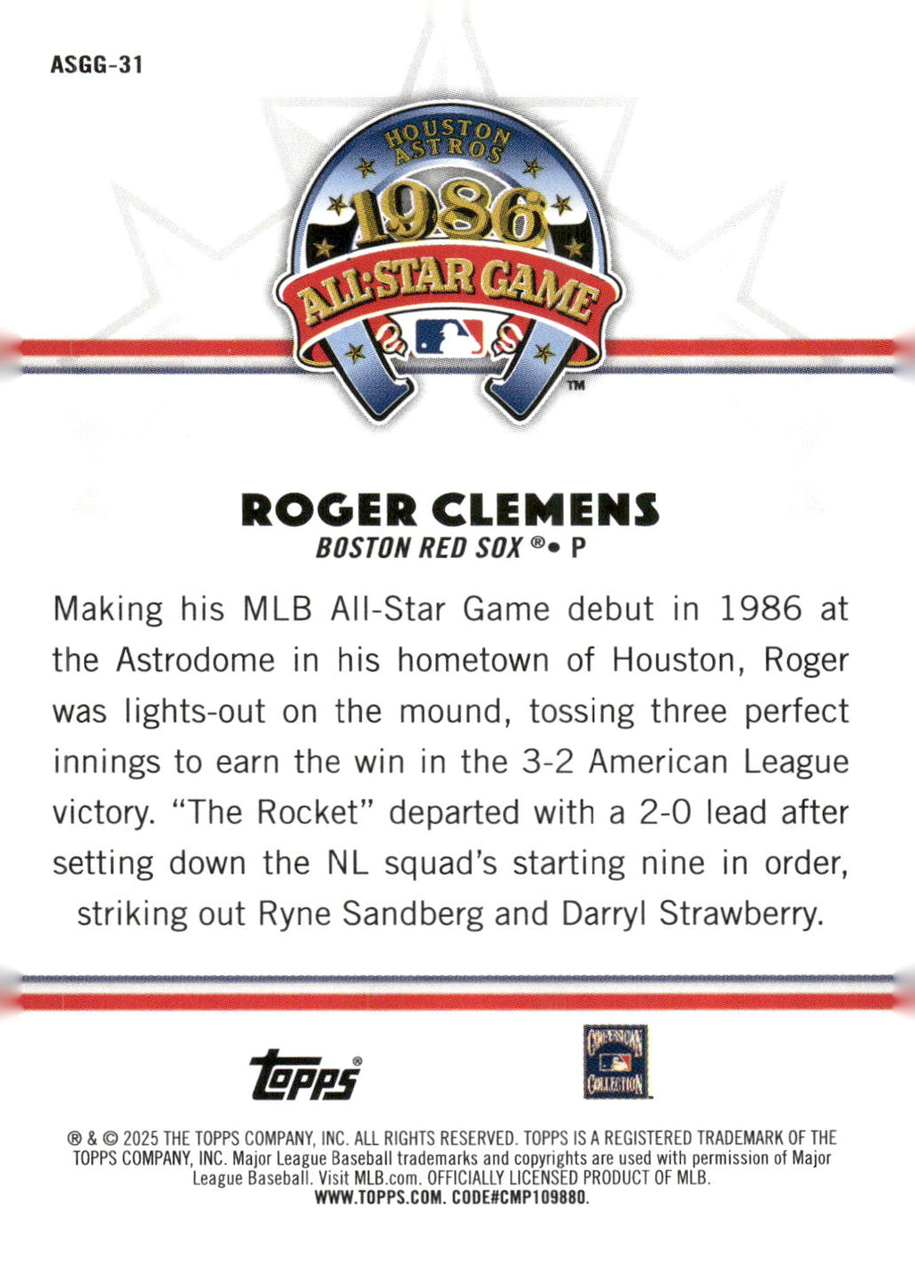 2025 Topps All-Star Game #ASGG-31 Roger Clemens All-Star Game Greats