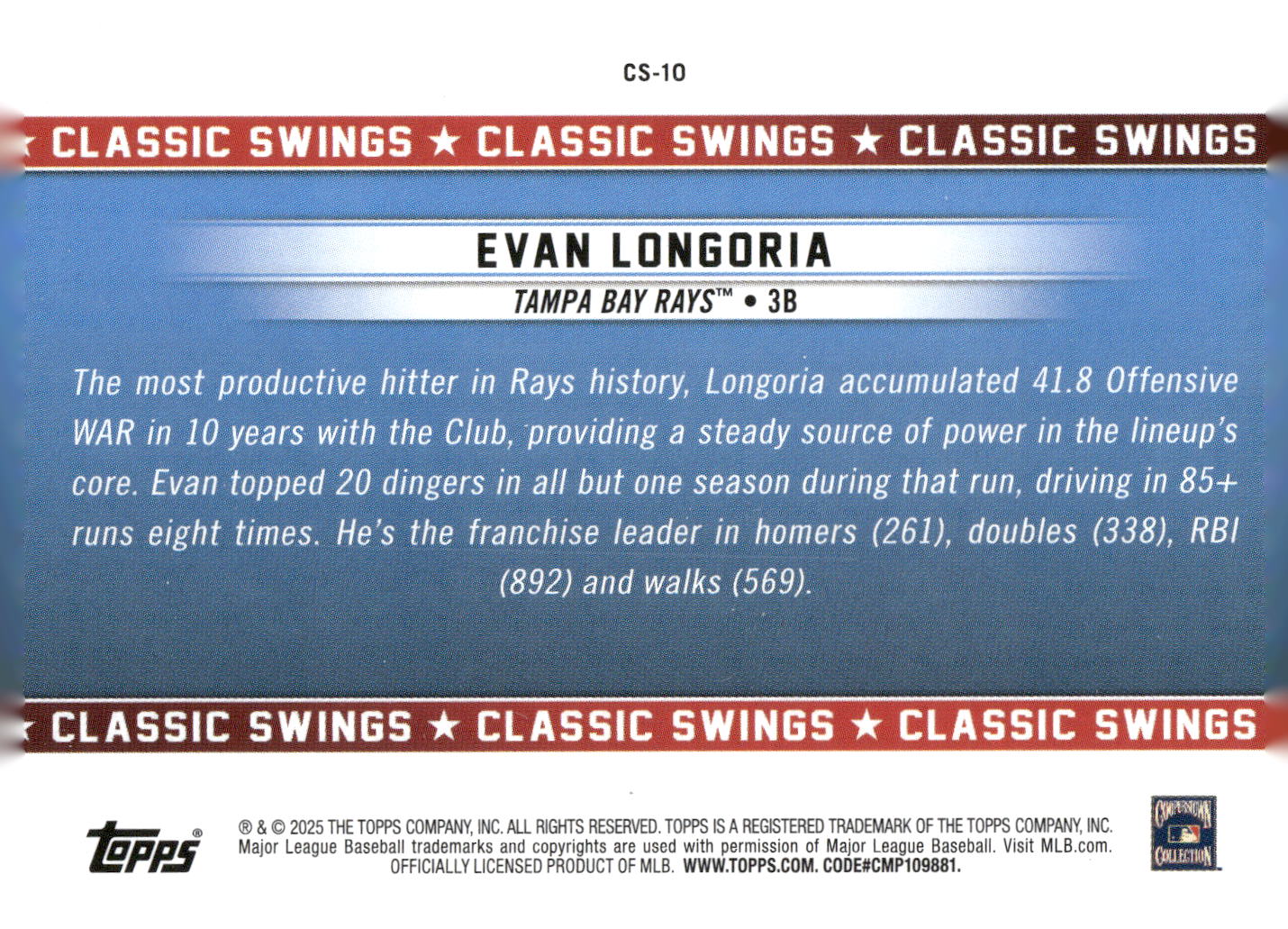 2025 Topps All-Star Game #CS-10 Evan Longoria Classic Swings