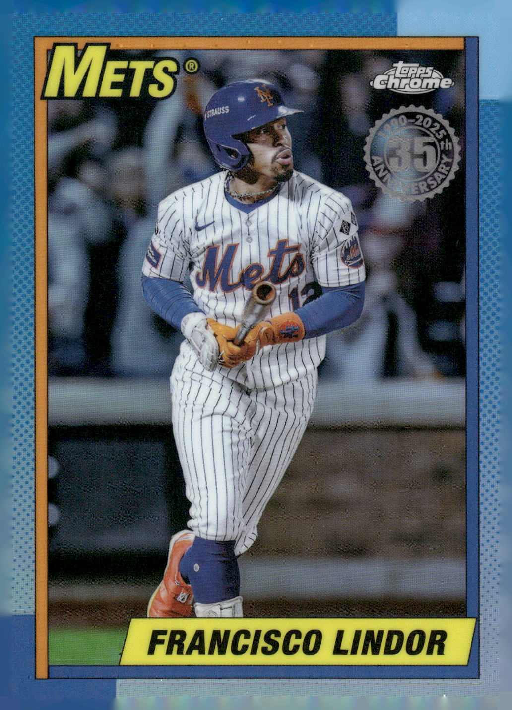 2025 Topps Chrome #90CB-10 Francisco Lindor 1990 Topps Baseball 35th Anniversary