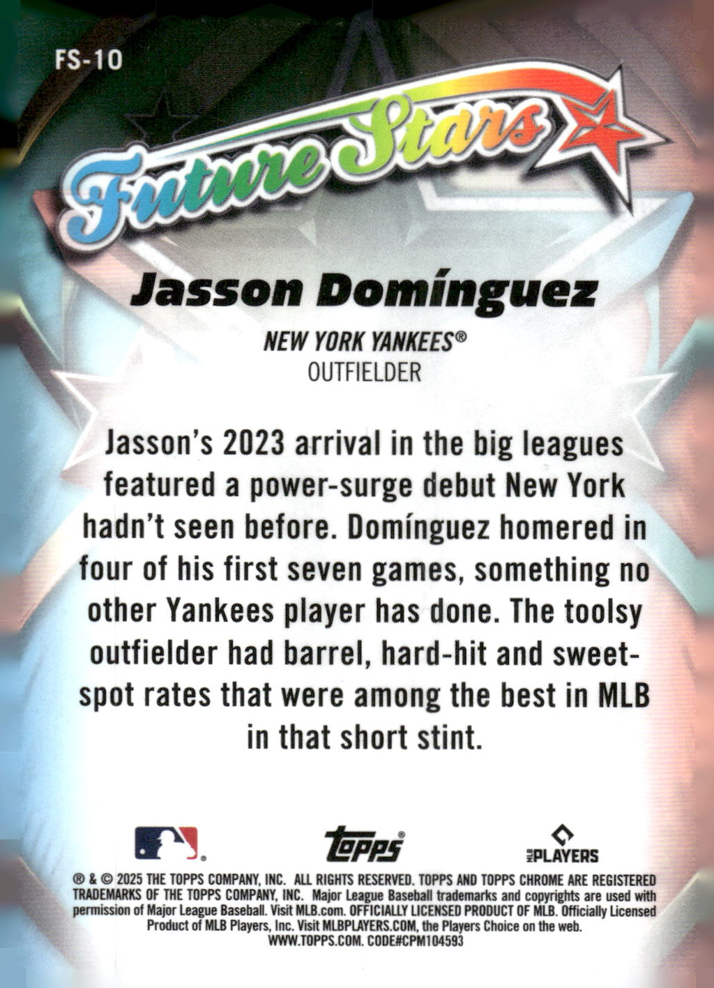 2025 Topps Chrome #FS-10 Jasson Domínguez Future Stars