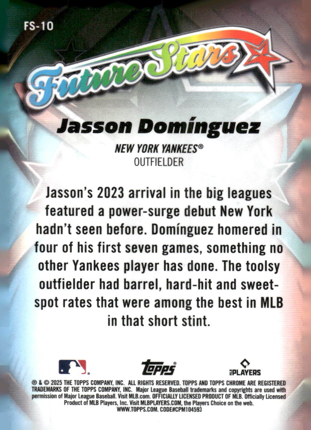 2025 Topps Chrome #FS-10 Jasson Domínguez Future Stars