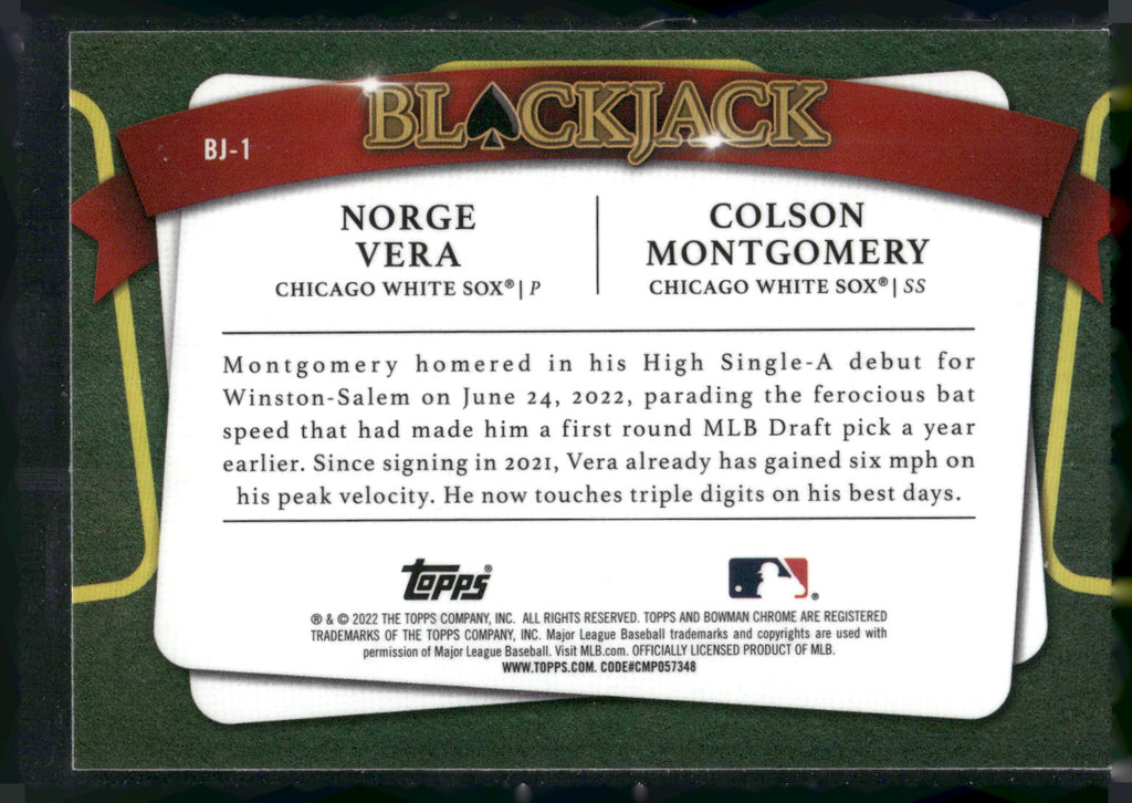 2022 Bowman Draft #BJ-1 Norge Vera / Colson Montgomery Blackjack