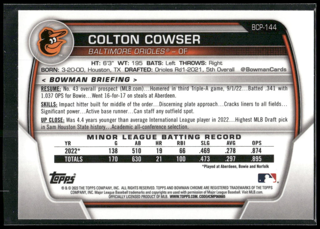 2023 Bowman #BCP-144 Colton Cowser Chrome Prospects