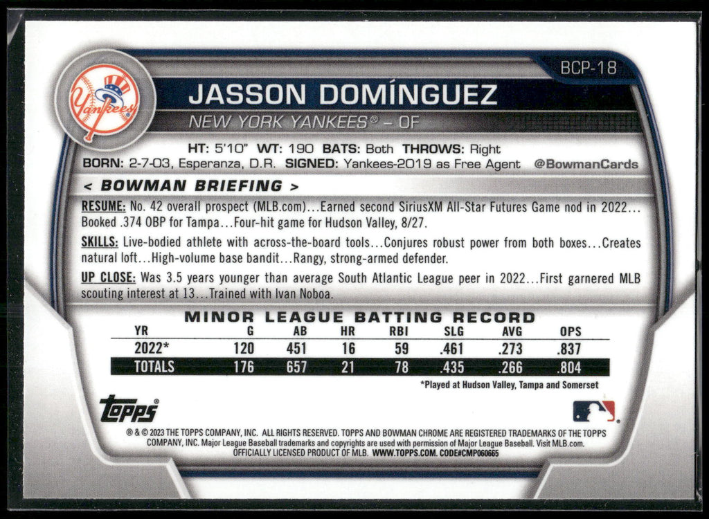 2023 Bowman #BCP-18 Jasson Domínguez Chrome Prospects