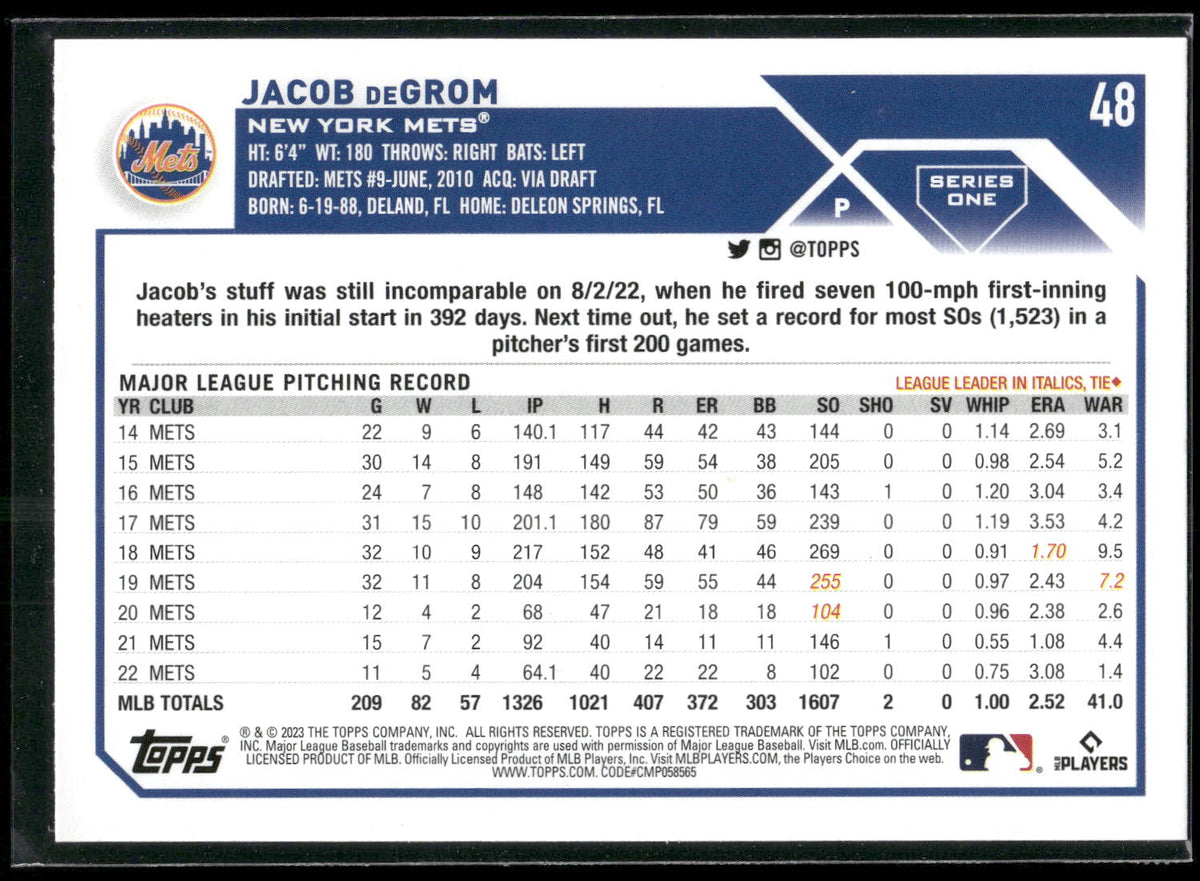 2023 Topps #48 Jacob deGrom