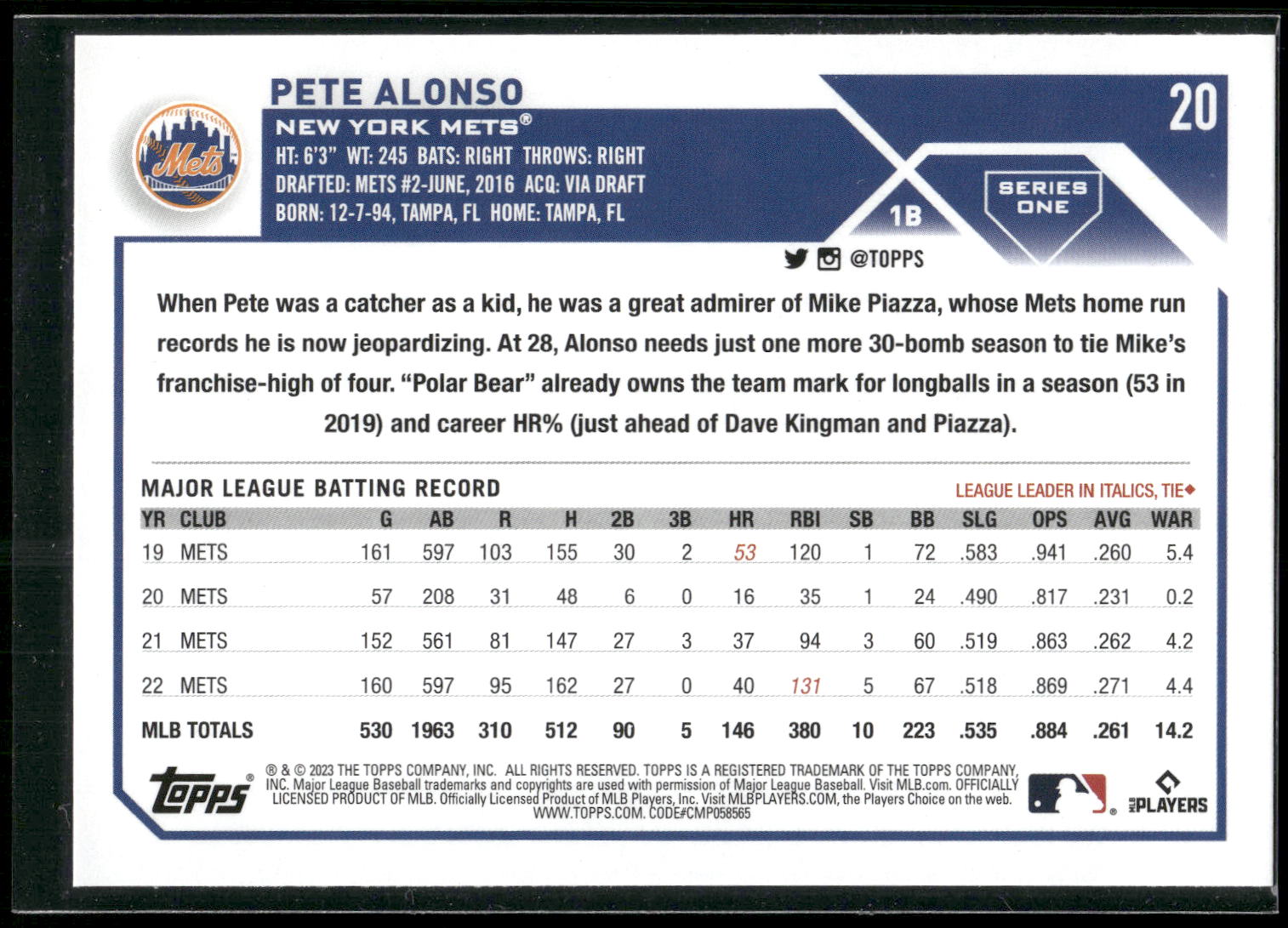 2023 Topps #20 Pete Alonso