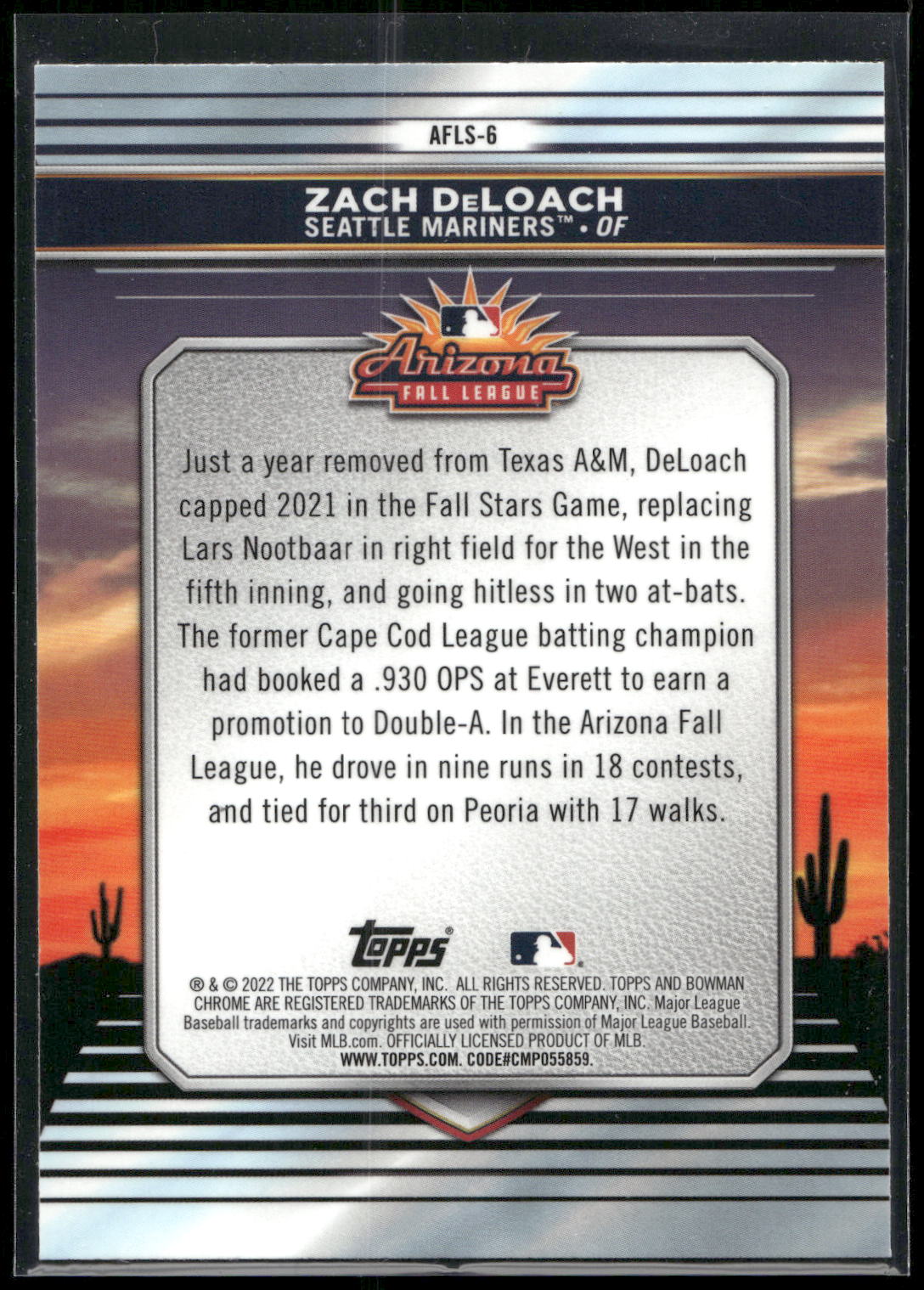 2022 Bowman Chrome #AFLS-6 Zach DeLoach 2021 AFL Fall Stars