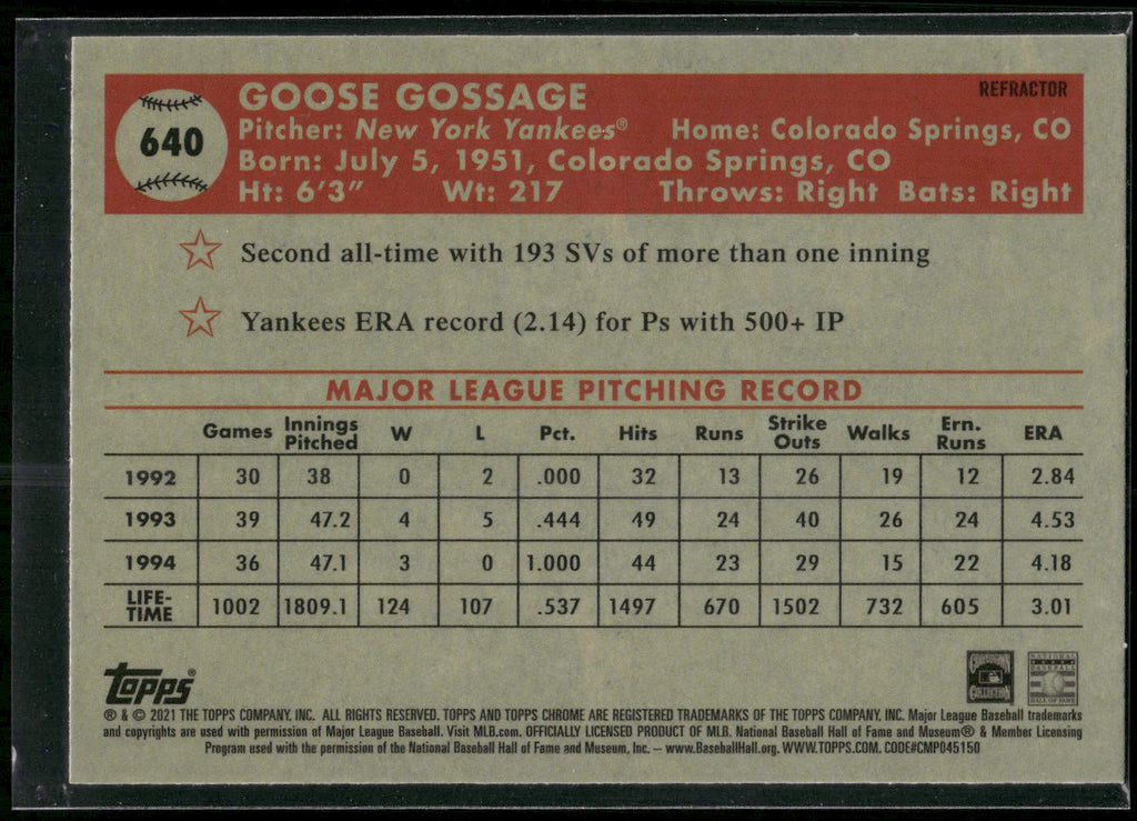 2021 Topps Chrome Platinum Anniversary #640 Goose Gossage