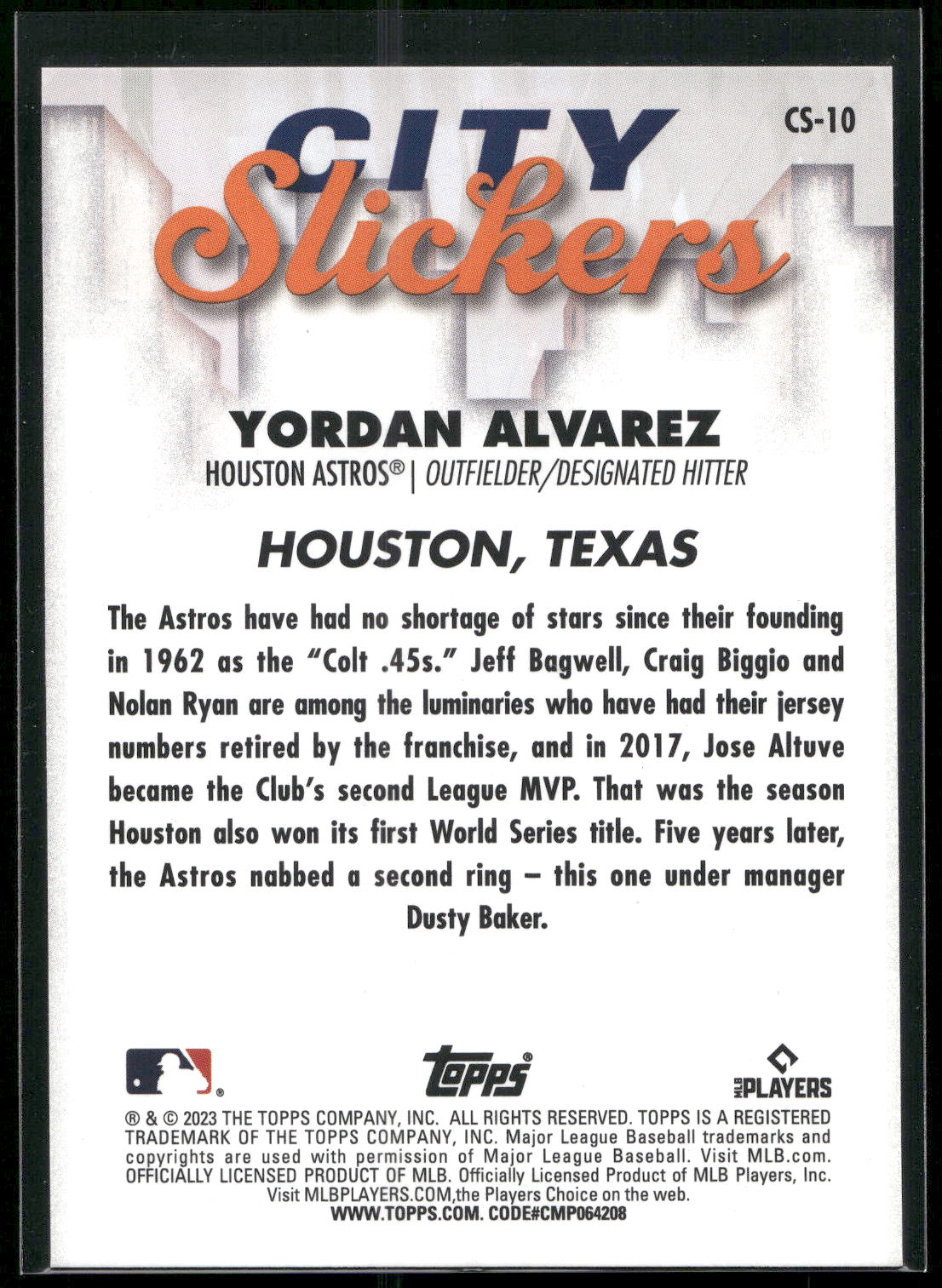 2023 Topps Big League #CS-10 Yordan Alvarez City Slickers