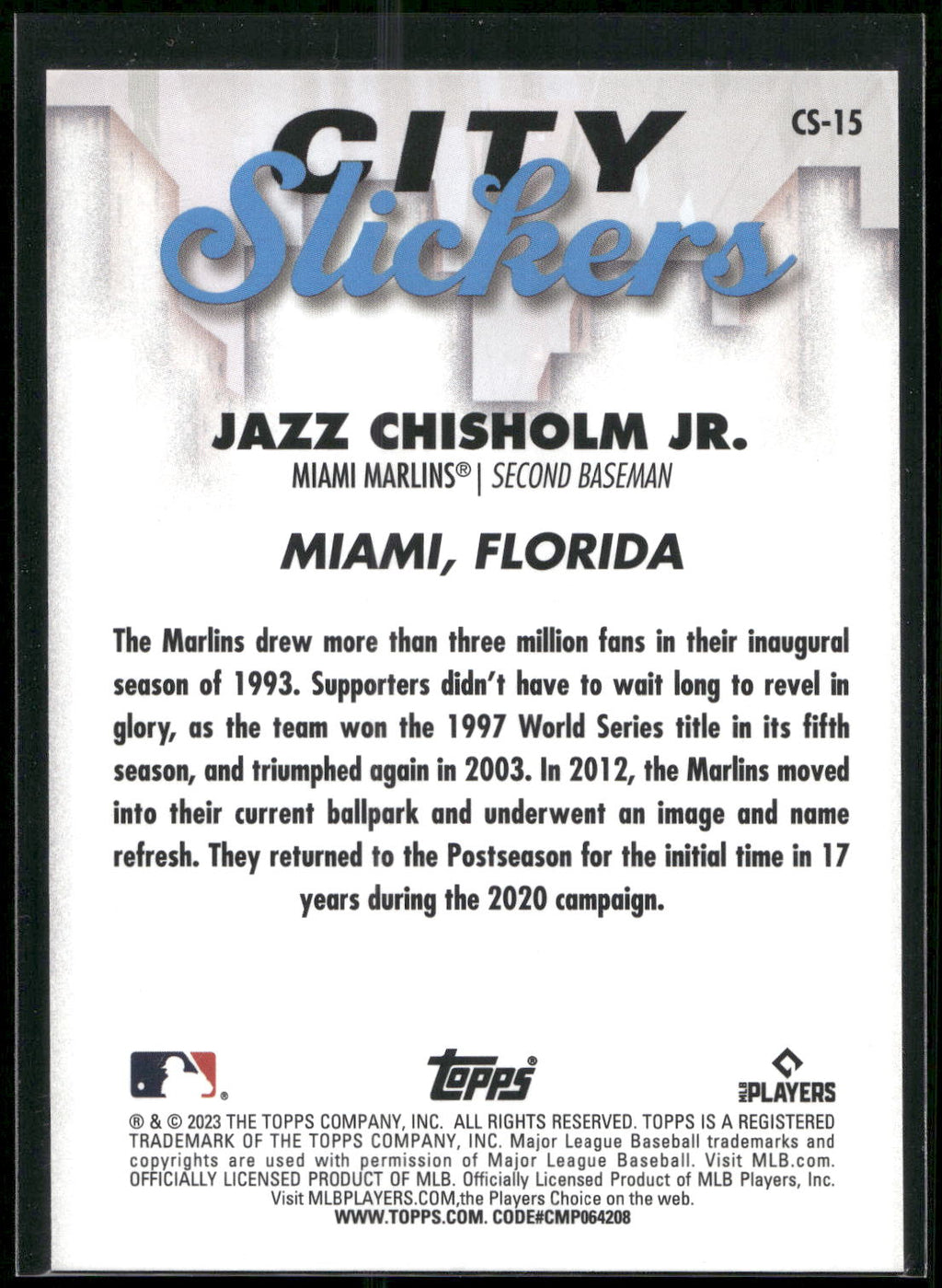 2023 Topps Big League #CS-15 Jazz Chisholm Jr. City Slickers