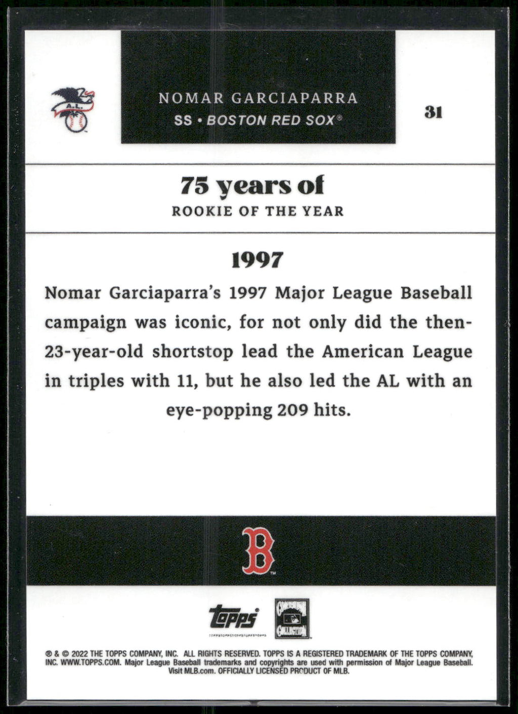 2022 Topps MLB Rookie of the Year 75th Anniversary #31 Nomar Garciaparra