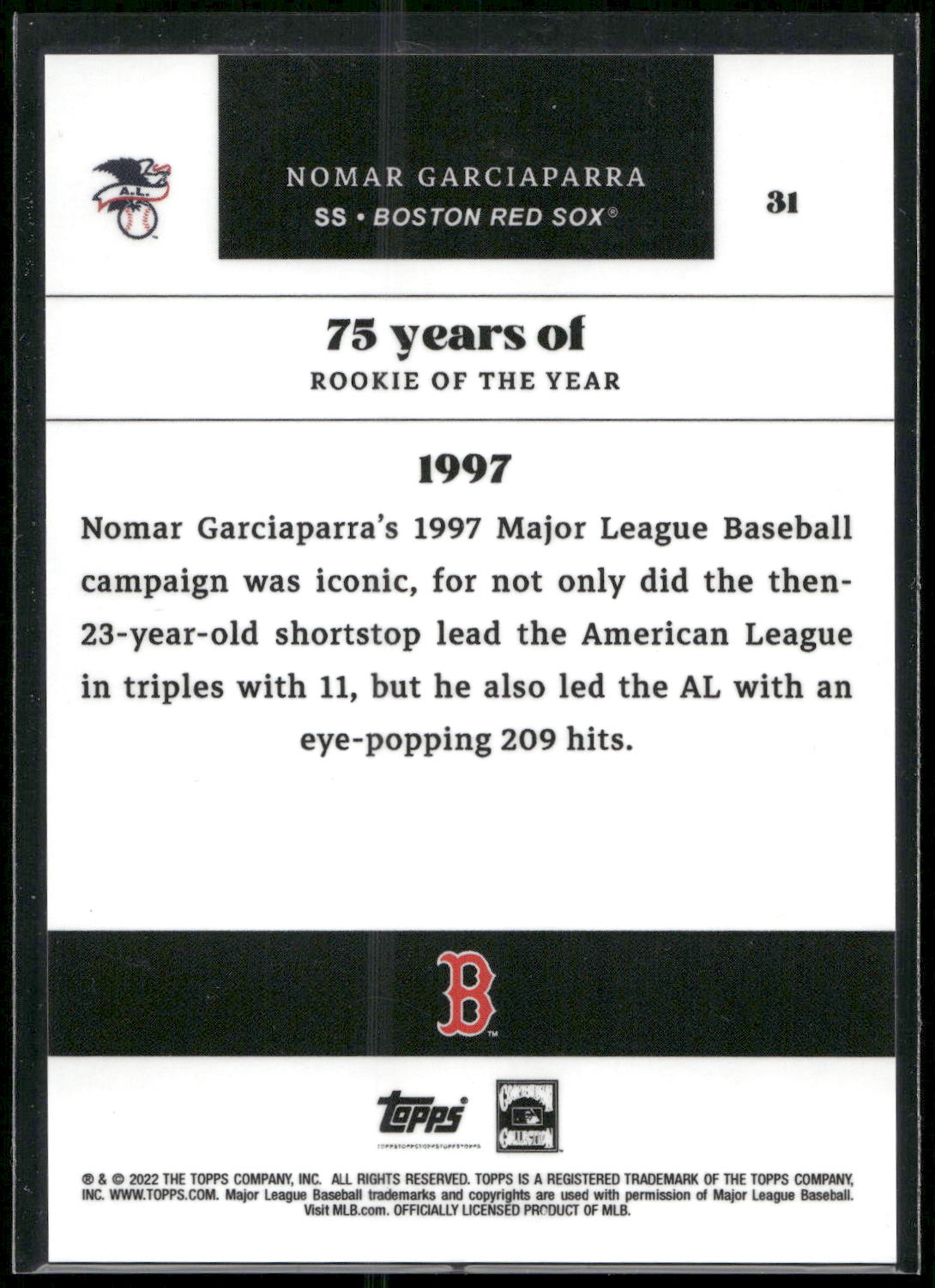 2022 Topps MLB Rookie of the Year 75th Anniversary #31 Nomar Garciaparra