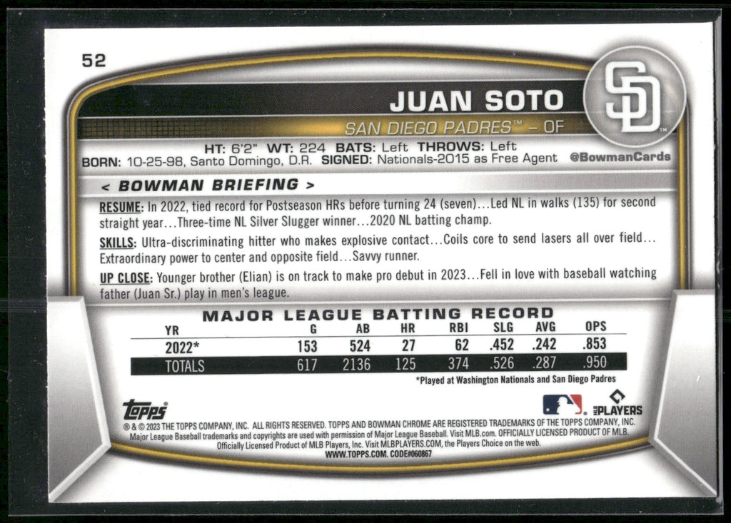 2023 Bowman #52 Juan Soto Mojo Refractors