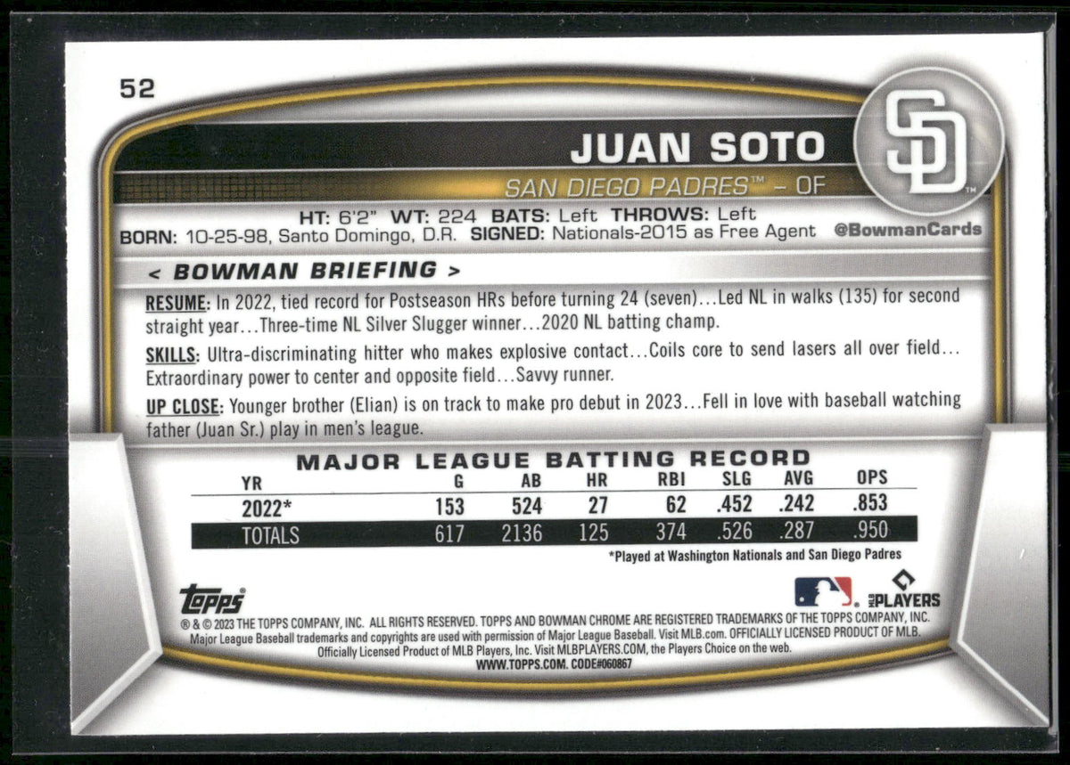 2023 Bowman #52 Juan Soto Mojo Refractor