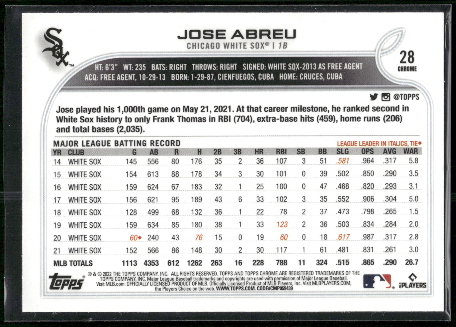 2022 Topps Chrome #28 Jose Abreu