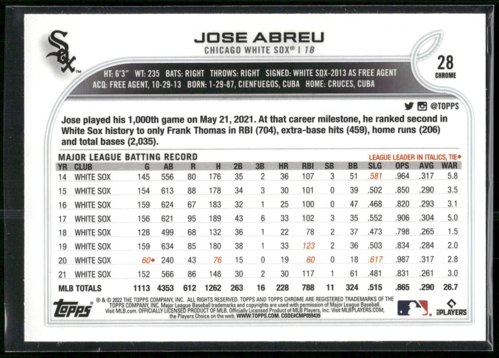 2022 Topps Chrome #28 Jose Abreu