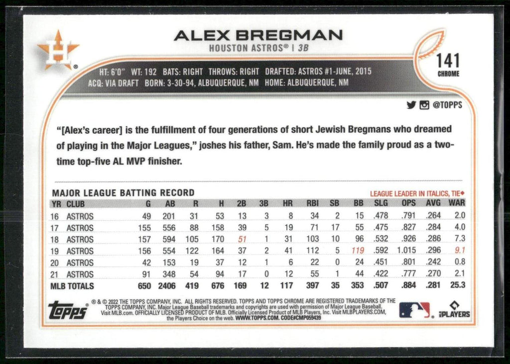 2022 Topps Chrome Sonic #141 Alex Bregman Black & White RayWave