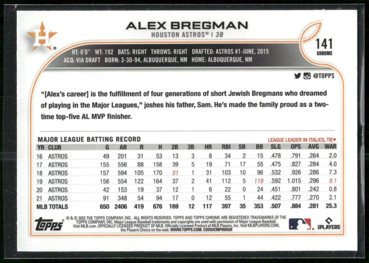 2022 Topps Chrome Sonic #141 Alex Bregman Black & White RayWave