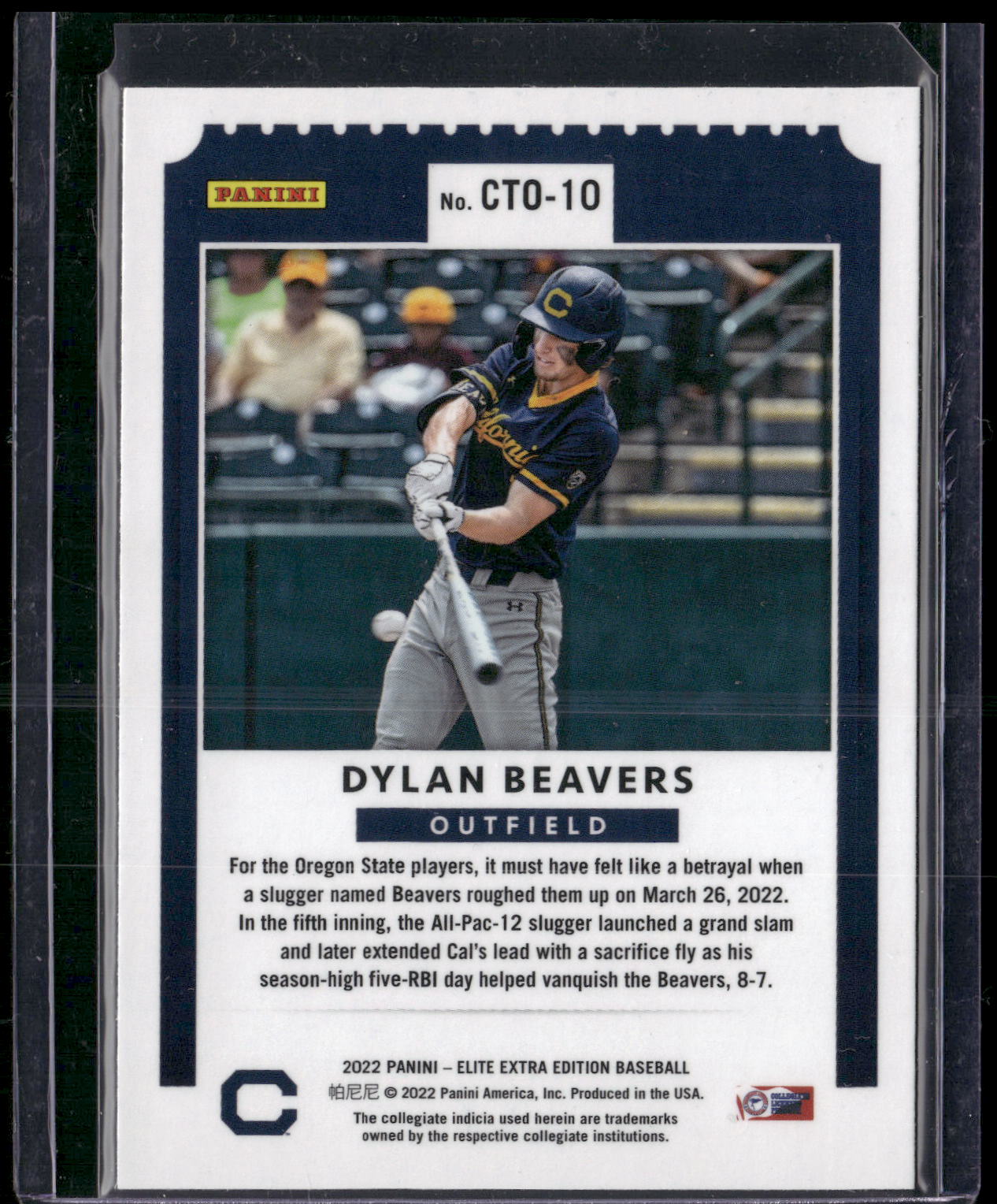 2022 Panini Elite Extra Edition #CTO-10 Dylan Beavers College Tickets Optic