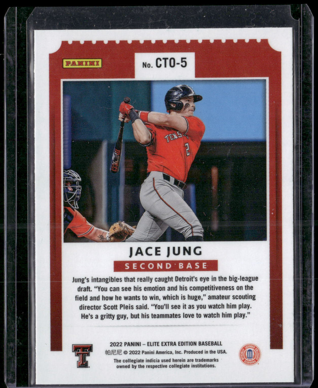 2022 Panini Elite Extra Edition #CTO-5 Jace Jung College Tickets Optic