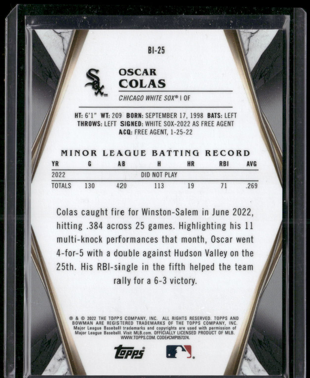 2022 Bowman Draft #BI-25 Oscar Colas Bowman Invicta