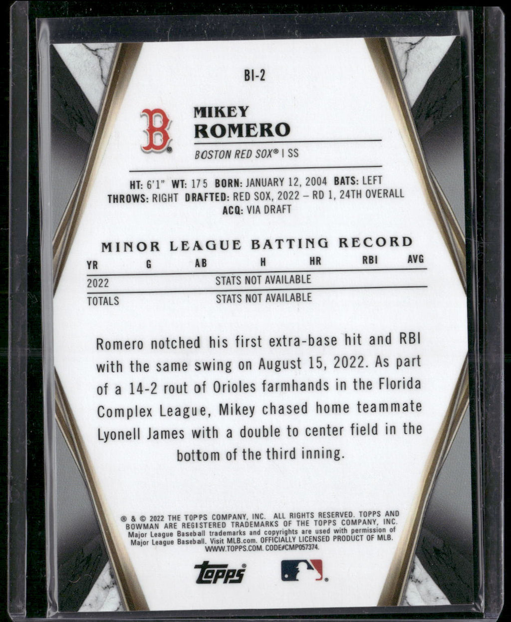 2022 Bowman Draft #BI-2 Mikey Romero Bowman Invicta