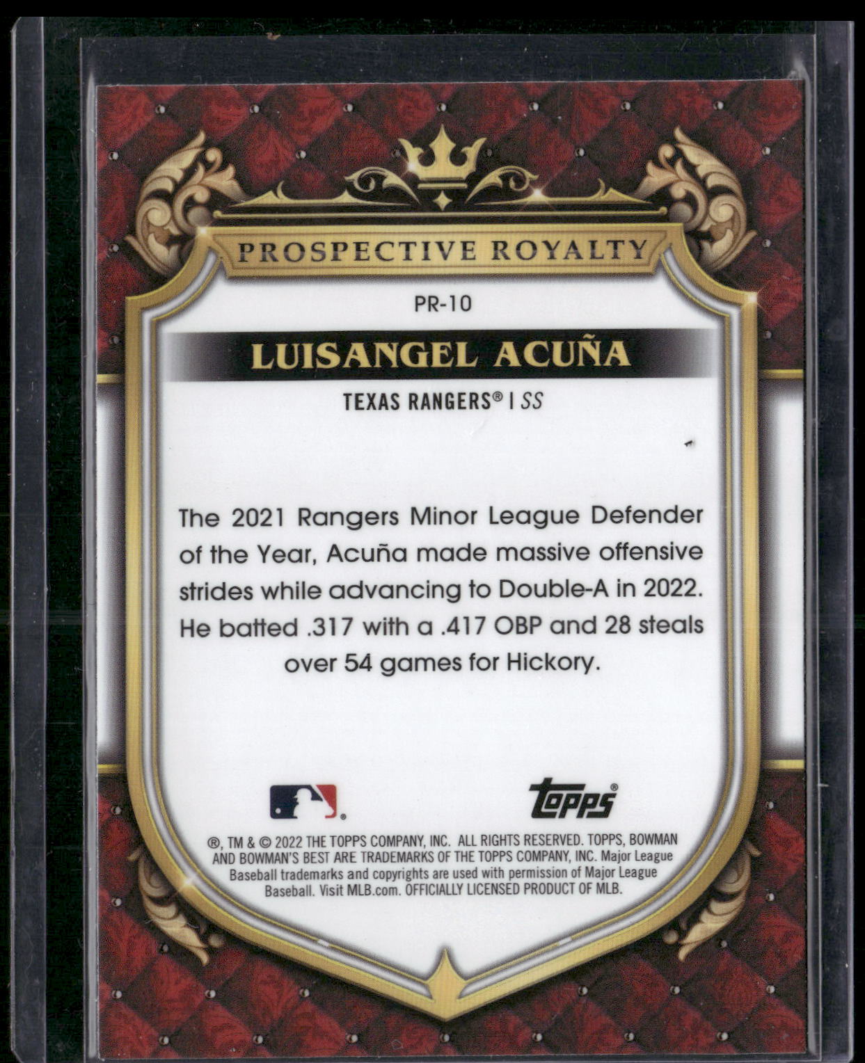 2022 Bowman's Best #PR-10 Luisangel Acuña Prospective Royalty