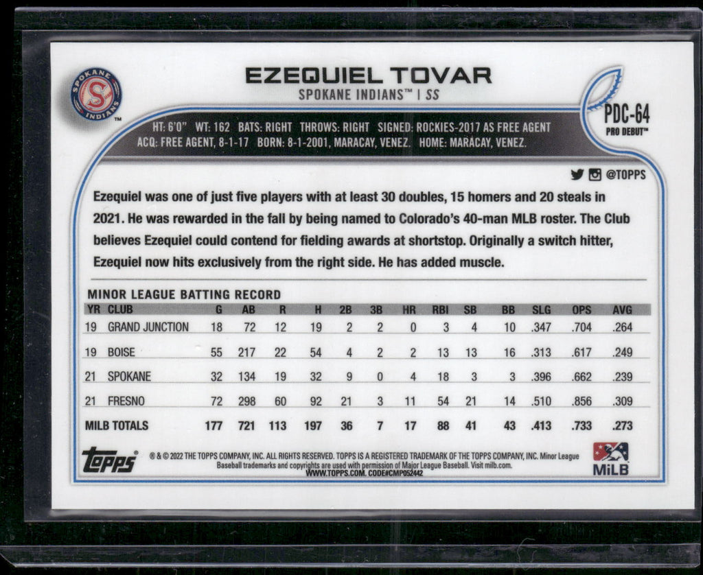2022 Topps Pro Debut #PDC-64 Ezequiel Tovar Chrome